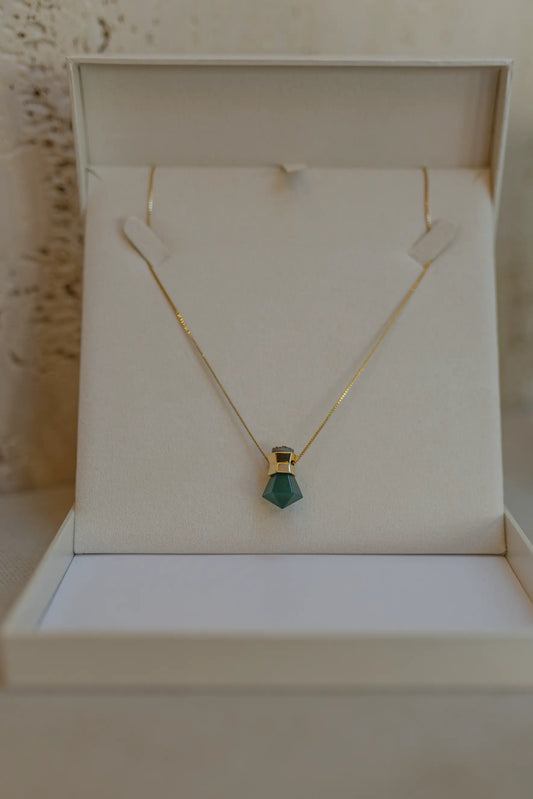 Colar Prisma Agatá Verde Dourado