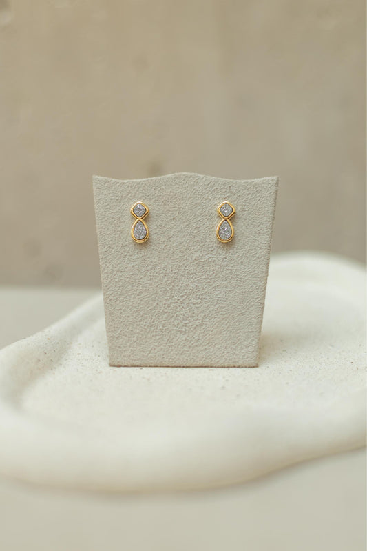 Brinco Pêndulo Drusa Platina Dourado