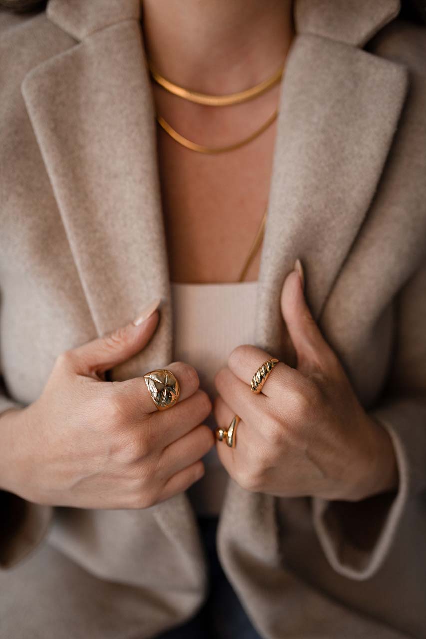 Anel Ajustável Duplo Liso Dourado