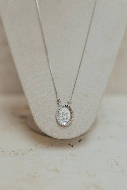 Colar Nossa Senhora das Graças Flores Prata 925 Ródio Branco