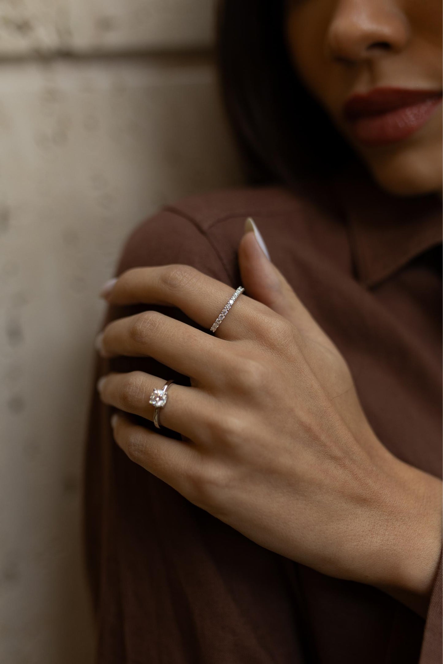 Anel Meia Aliança Ponto de Luz 2mm Moissanite Prata 925 Ródio Branco