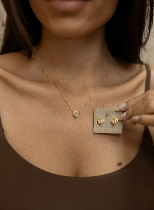 Colar Coração Cristal Dourado