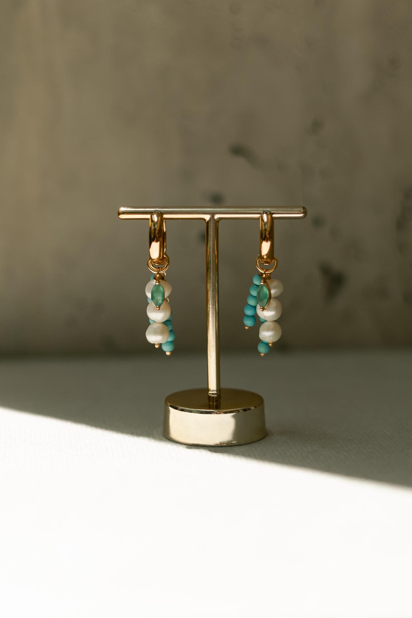 Brinco Argola Cacho Turquesa Dourado
