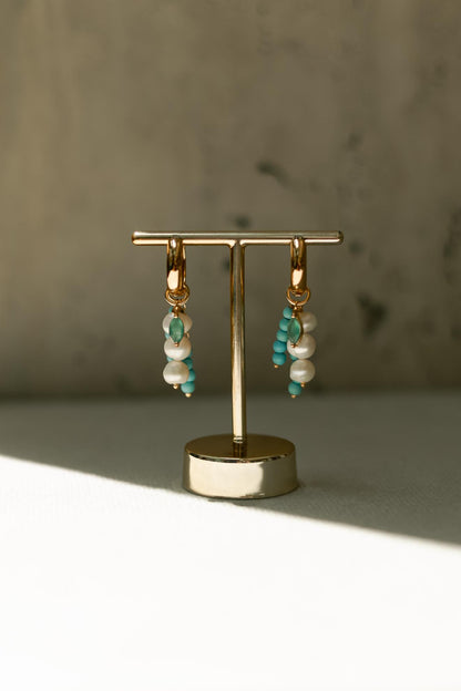 Brinco Argola Cacho Turquesa Dourado