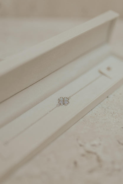 Pulseira Trevo Cravejado Prata 925 Ródio Branco