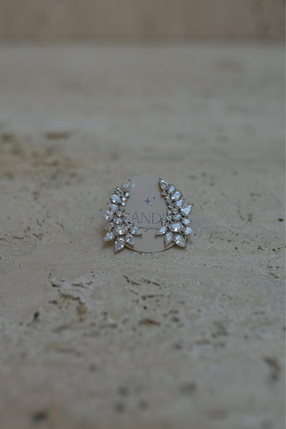 Brinco Ear Cuff Cristal Zircônias Ródio Branco