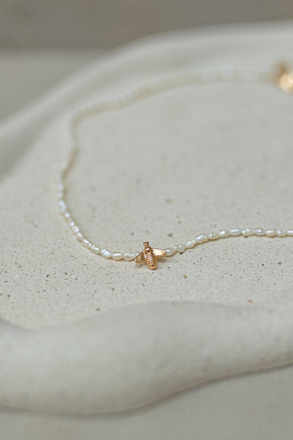Colar Choker Bee Pérola de Água Doce Dourado