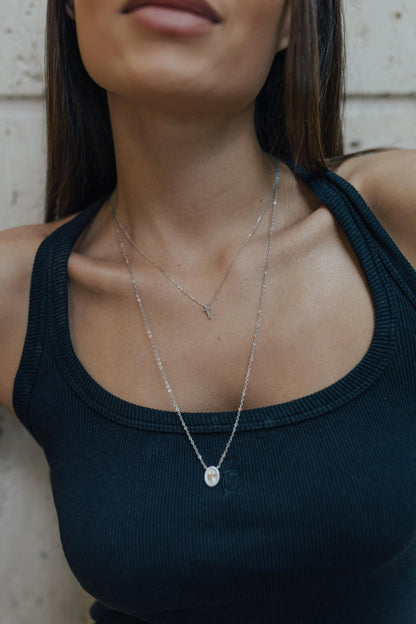 Colar Cruz Cravejado Prata 925 Ródio Branco