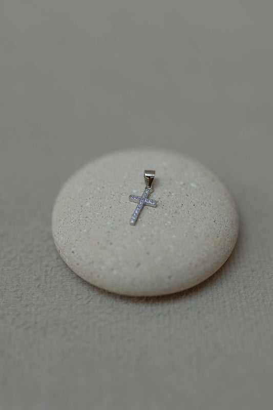 Pingente Crucifixo Cravejado Prata 925  Ródio Branco