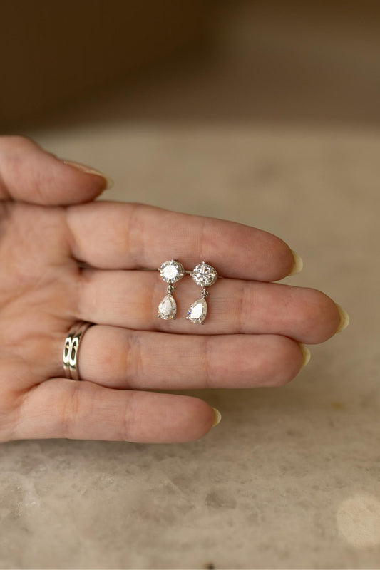 Brinco Ponto de Luz e Gota Moissanite Prata 925 Ródio Branco