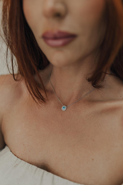 Colar de Olho Grego Cravejado Prata 925 Ródio Branco