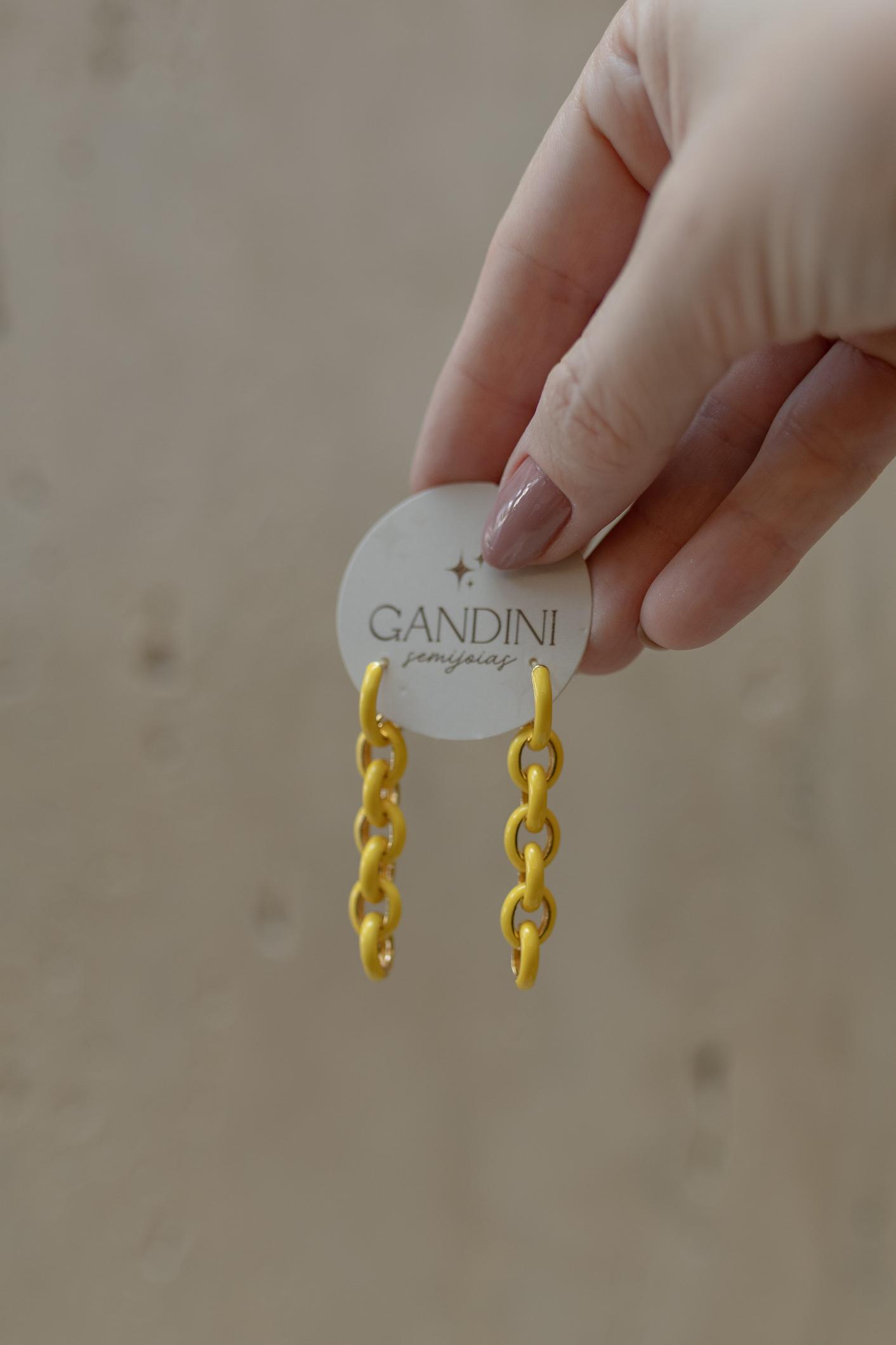 Brinco Elos Esmaltados Amarelo Dourado