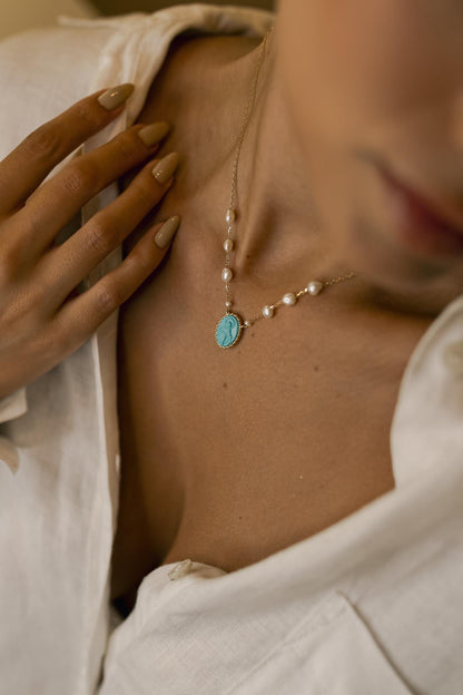 Colar Choker Pingente Oval Baquelite Nossa Senhora das Graças