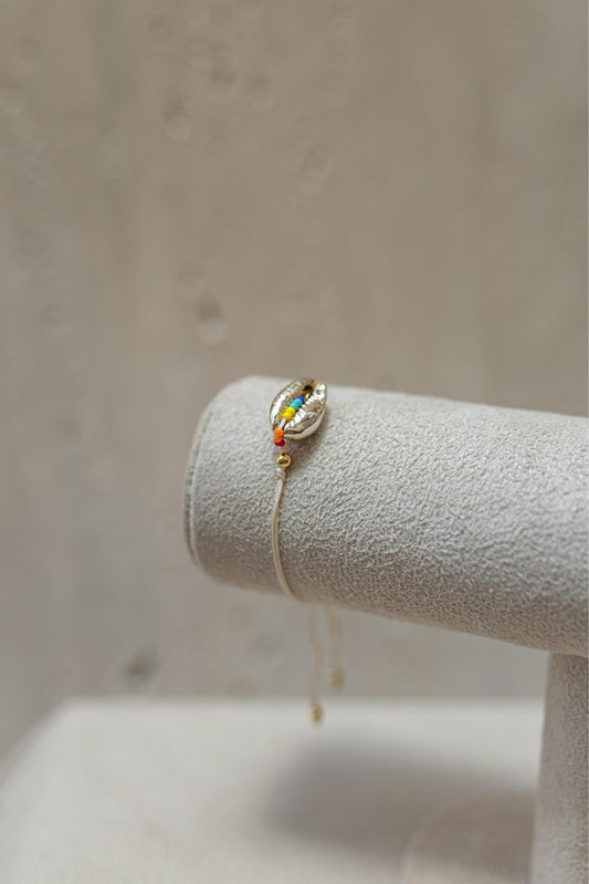 Pulseira Seda Búzios Rainbow Dourado