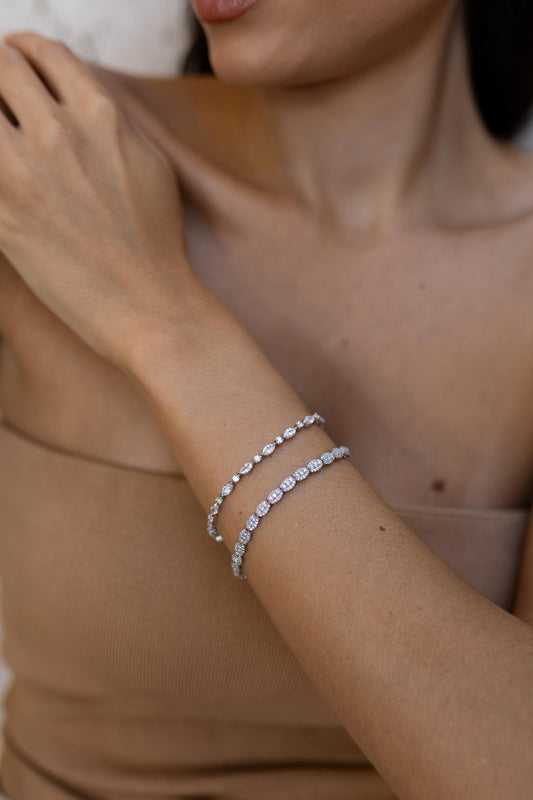 Pulseira Cravejado Oval Cristal Ródio Branco