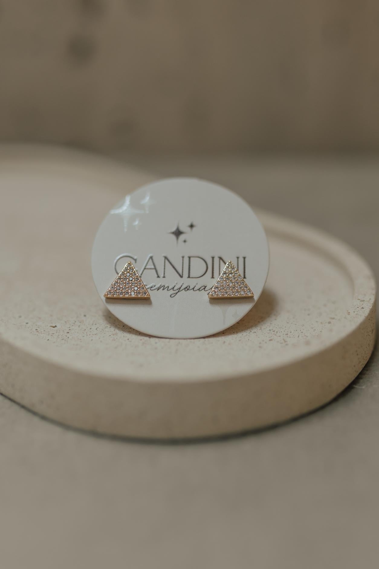 Brinco Triângulo Cravejado Dourado