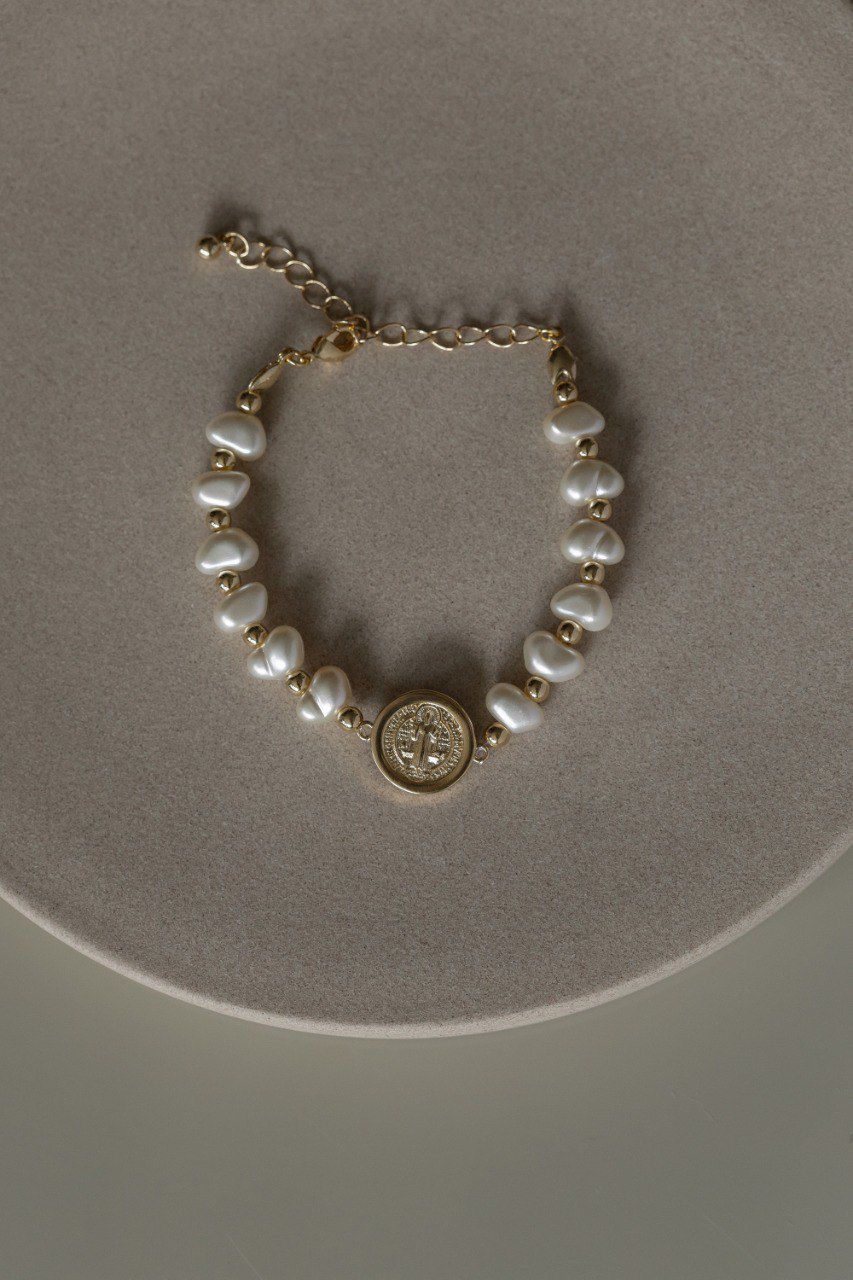 Pulseira São Bento Pérolas Dourado
