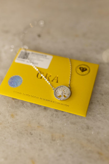 Colar Árvore da Vida em Madrepérola com Moissanites em Prata 925 Ródio Branco