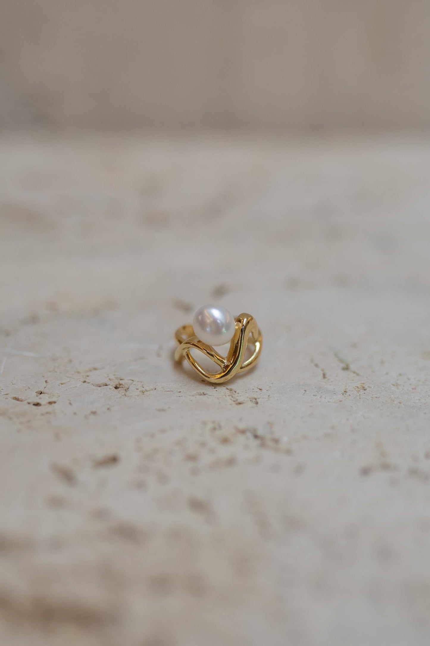 Anel Ajustável Pérola Dourado