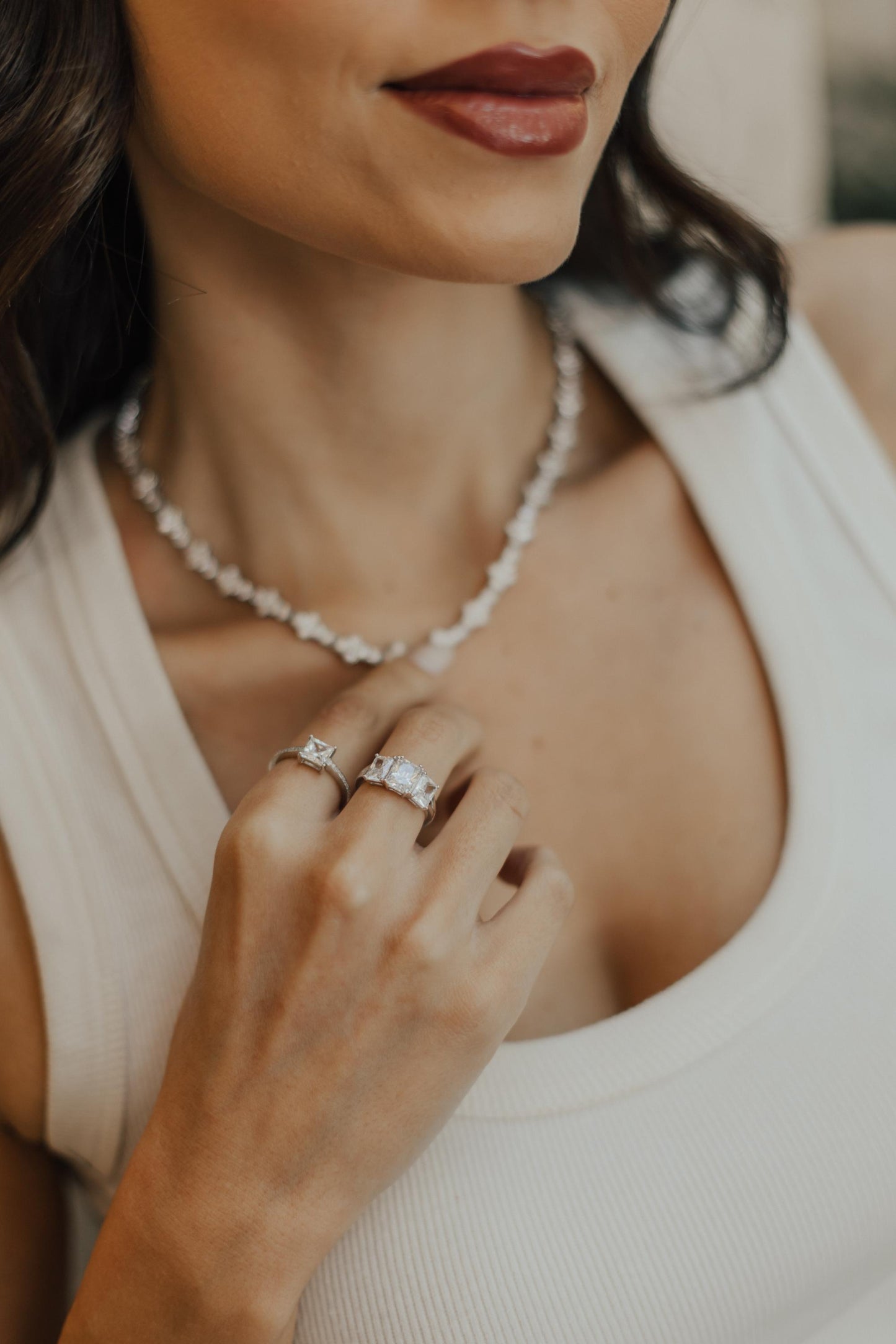 Anel Solitário Retangular Prata 925 Ródio Branco