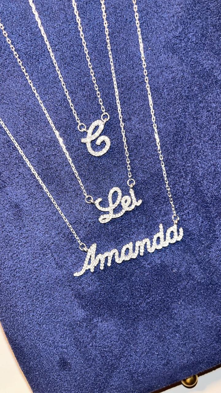 Colar Nome Personalizado 0,9mm Moissanite Prata 925