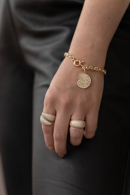 Pulseira Elos Português e Medalha de São Bento Dourado