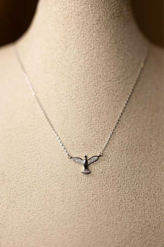Colar Espírito Santo Liso e Cravejado Moissanite Prata 925 Ródio Branco
