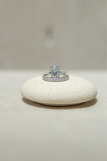 Anel Meia Aliança Cravejada 2mm Moissanite Prata 925 Ródio Branco