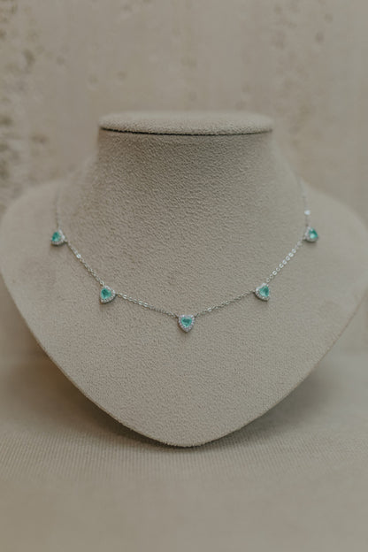 Colar Choker 5 Corações Turmalina Fusion Ródio Branco