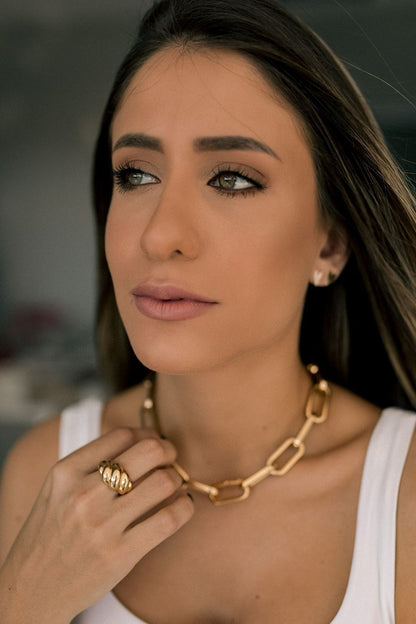 Choker 2 em 1 de Elos Lisos Dourado