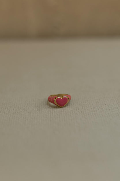 Anel Mindinho Esmaltado Coração Rosa Ouro