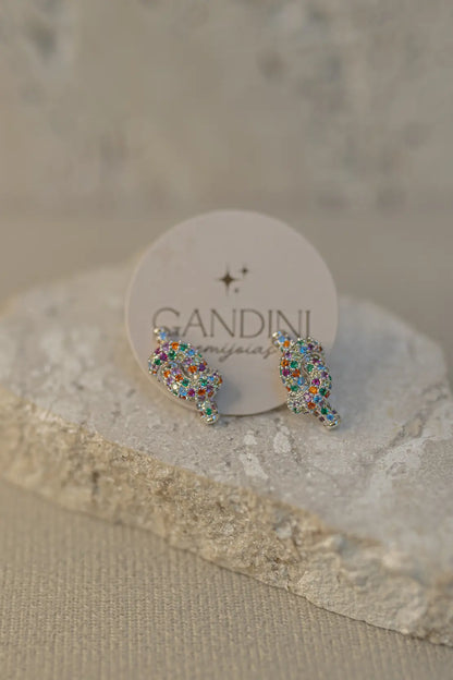 Brinco Nó Cravejado Rainbow Ródio Branco