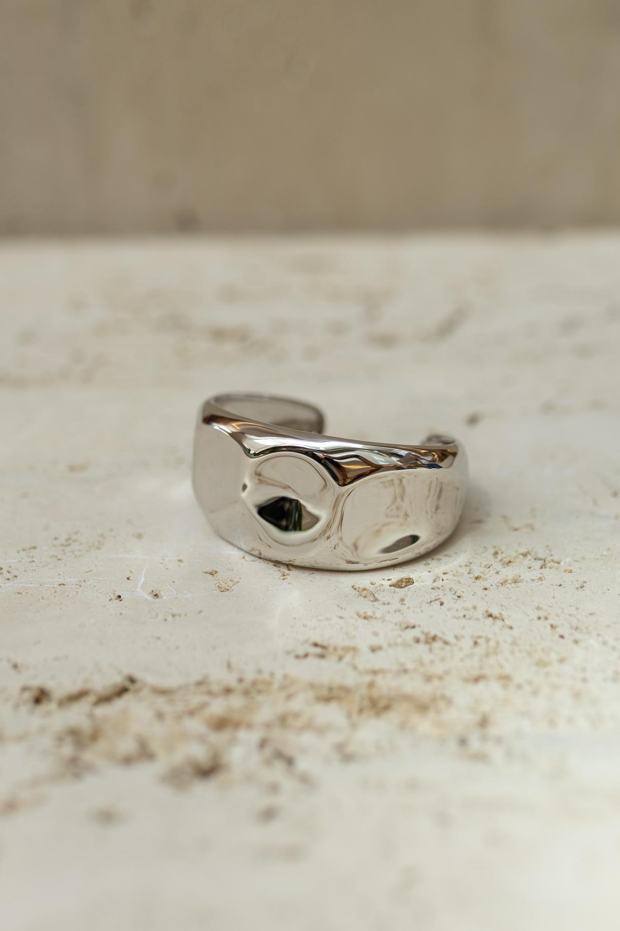 Bracelete Aberto Texturizado Liso Ródio Branco