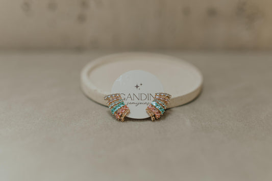 Brinco Ear Cuff Cristal Colorido Dourado