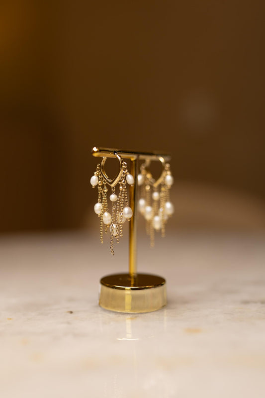 Brinco Argola Chuva Pérolas Dourado