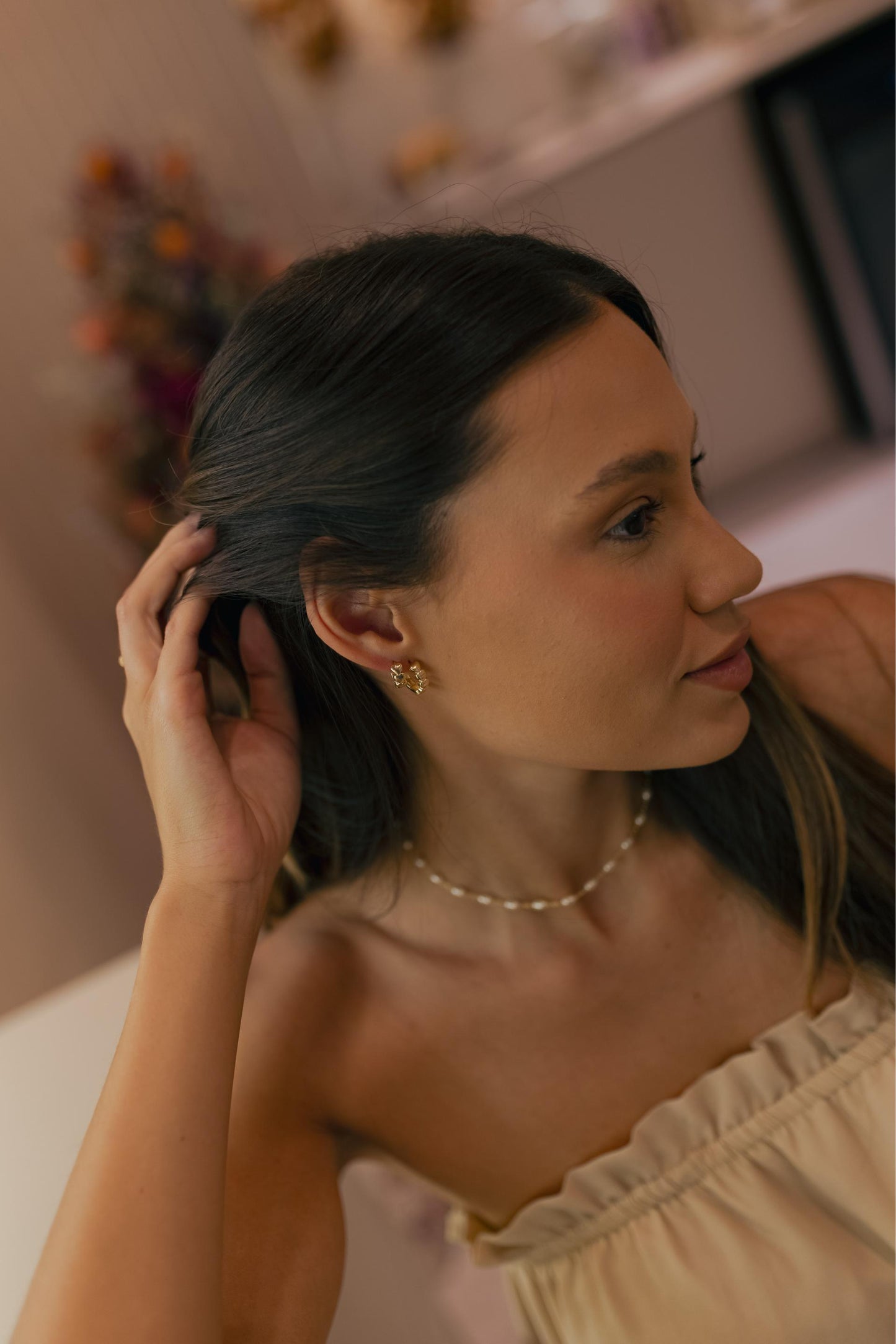 Brinco Argola Click Corações M Dourado