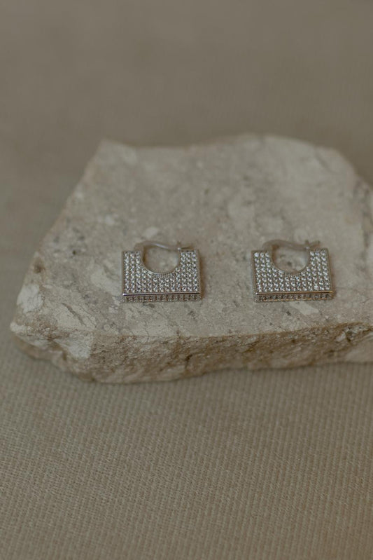 Brinco Argola Quadrado Cravejado Ródio Branco