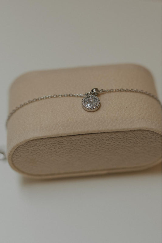 Pulseira Pizza e 1 Zircônia Prata 925  Ródio Branco