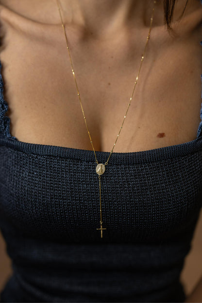 Colar Terço Nossa Senhora Aparecida Moissanite Prata 925 Dourado