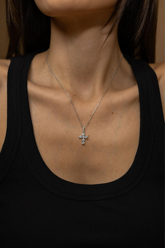 Colar Crucifixo 3mm Moissanite Prata 925 Ródio Branco