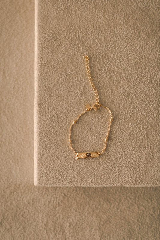 Pulseira Infantil Placa de Bolinhas Dourado