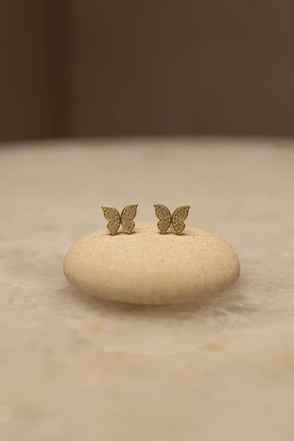 Brinco Borboleta Maior Cravejado Dourado