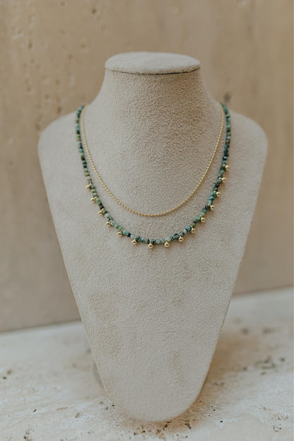 Colar Choker Mini Bolinhas e Turmalina Africana Dourado