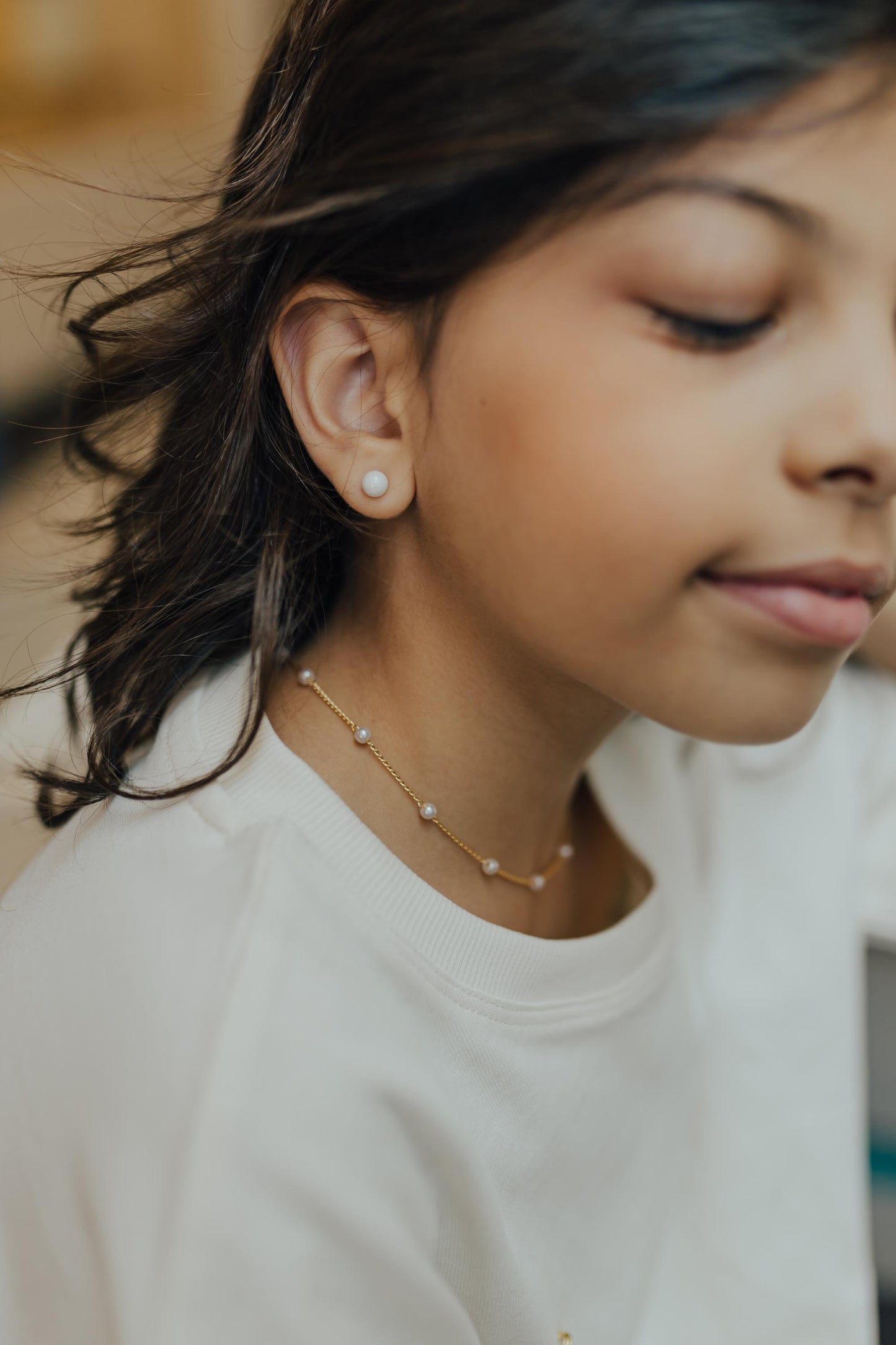 Colar Choker com Pérolas Infantil Dourado
