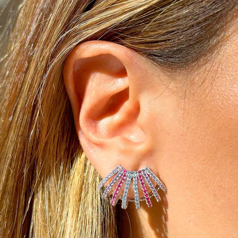 Brinco Ear Cuff Rainbow Ródio Branco