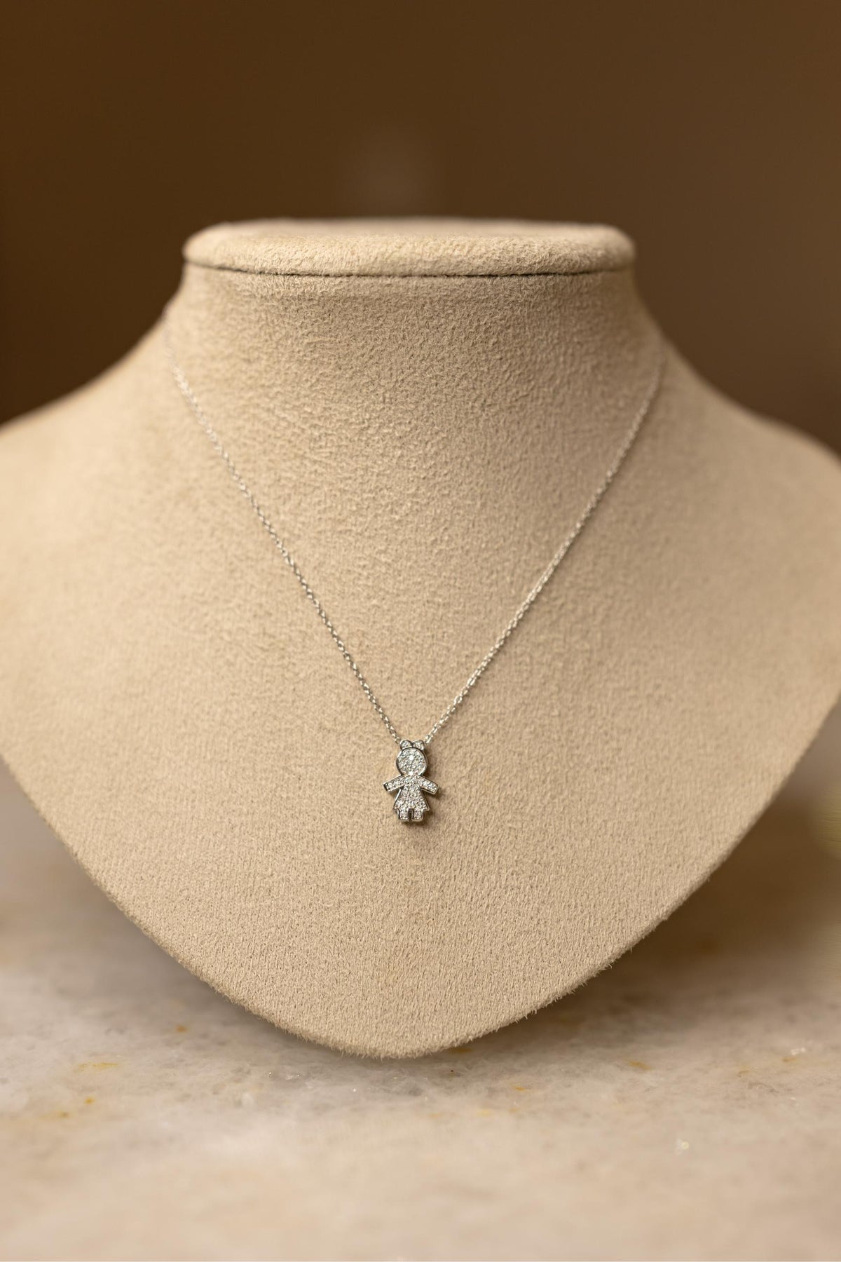 Colar Filhos Menina Moissanite Prata 925 Ródio Branco