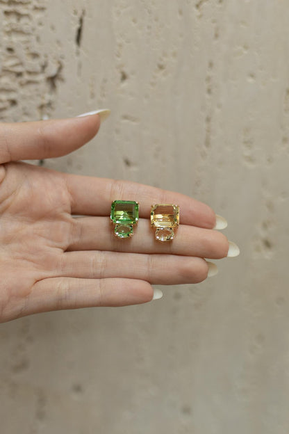 Brinco Zircônias Verde Dourado