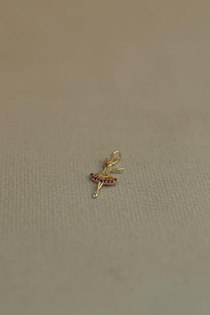 Pingente Bailarina Cravejada Rubi Dourado
