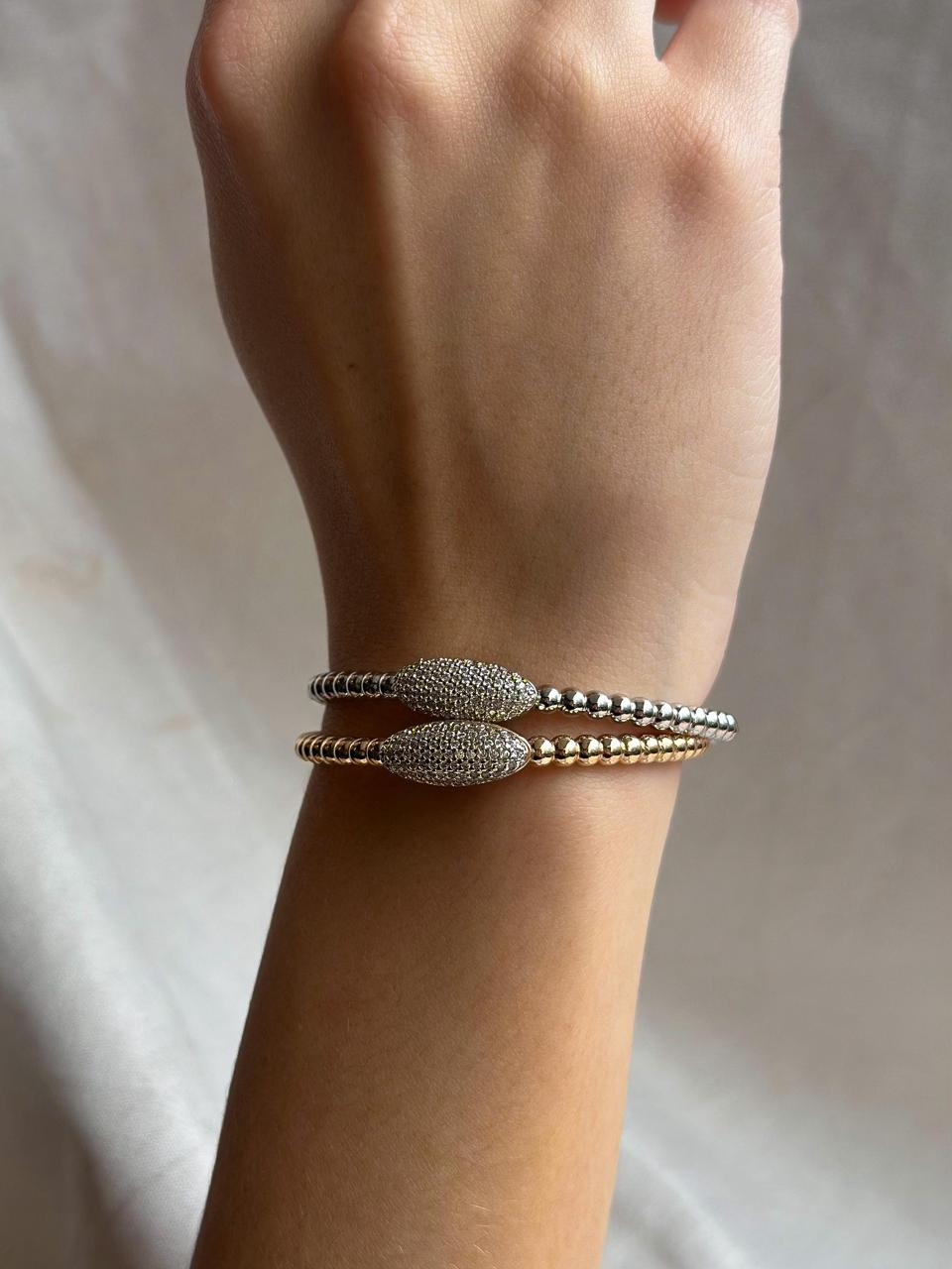 Bracelete Luxo Detalhe Cravejado Ródio Branco