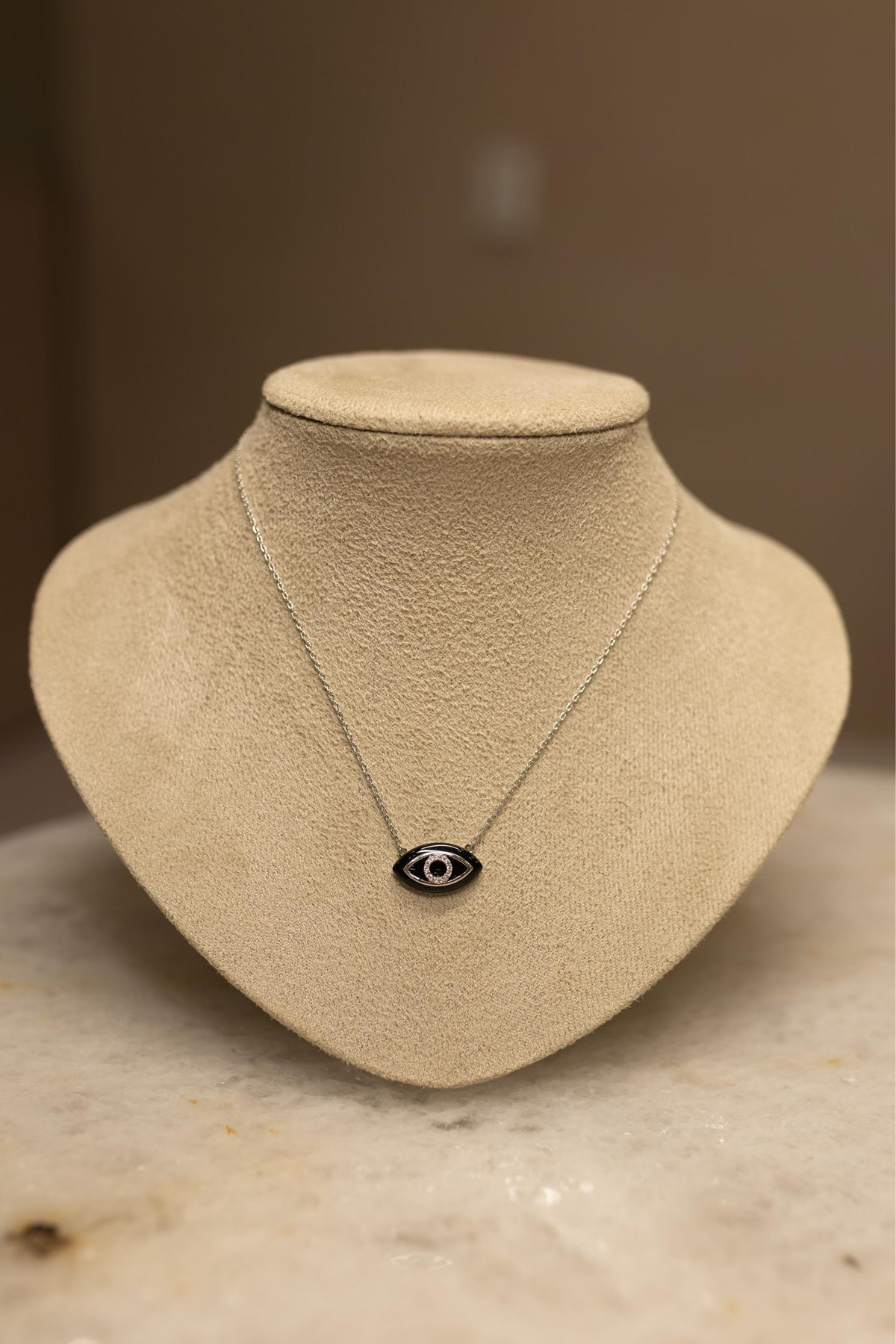 Colar Olho Grego Preto Cravejado Ródio Branco